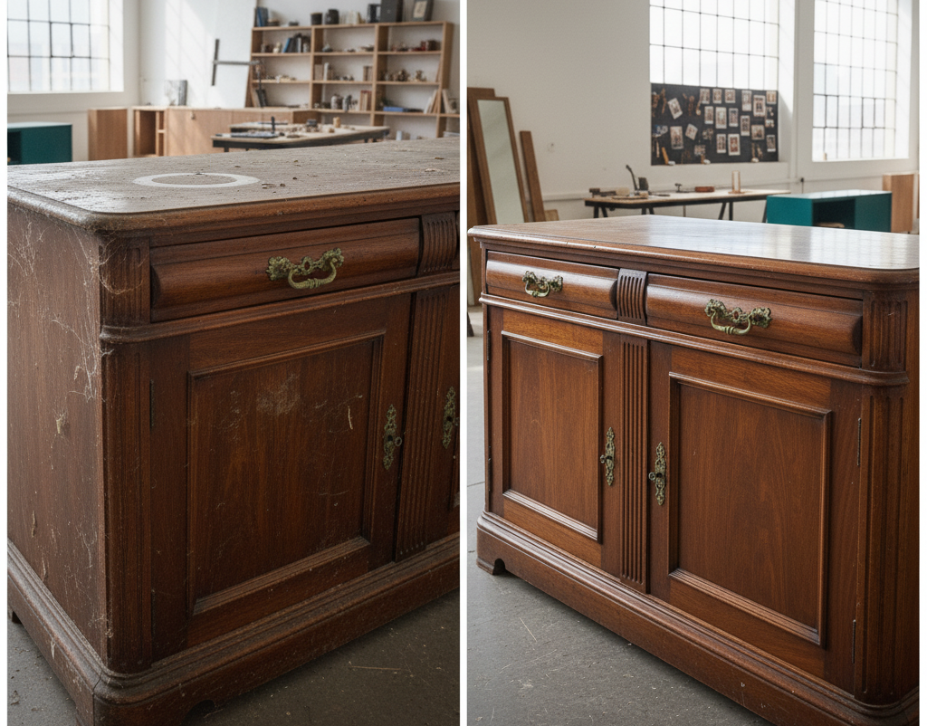 Aparador antiguo: limpieza, saneado y recuperación de brillos