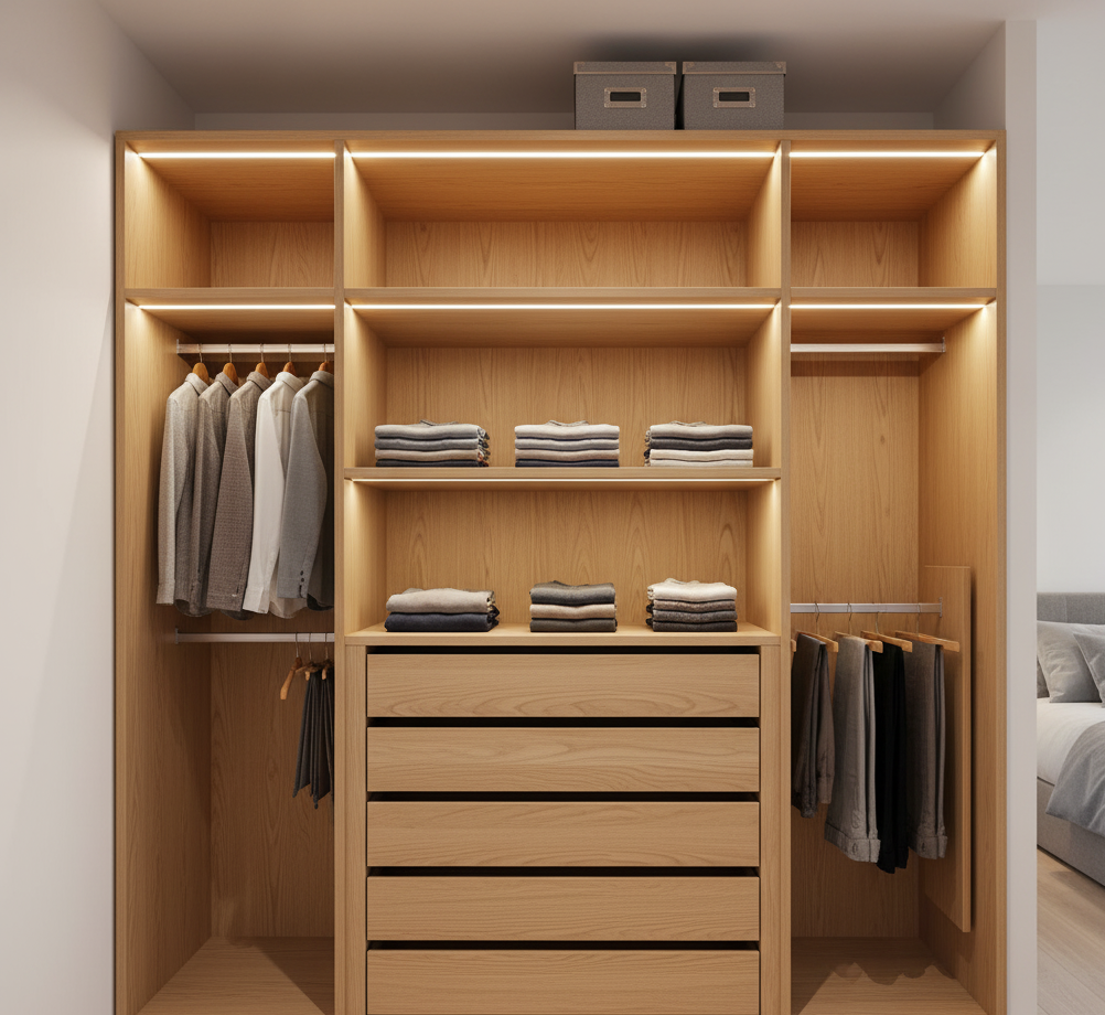 Interior modular con cajoneras y pantalonero a medida