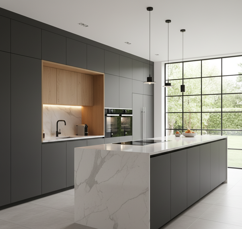 Cocina a medida con isla y almacenaje oculto