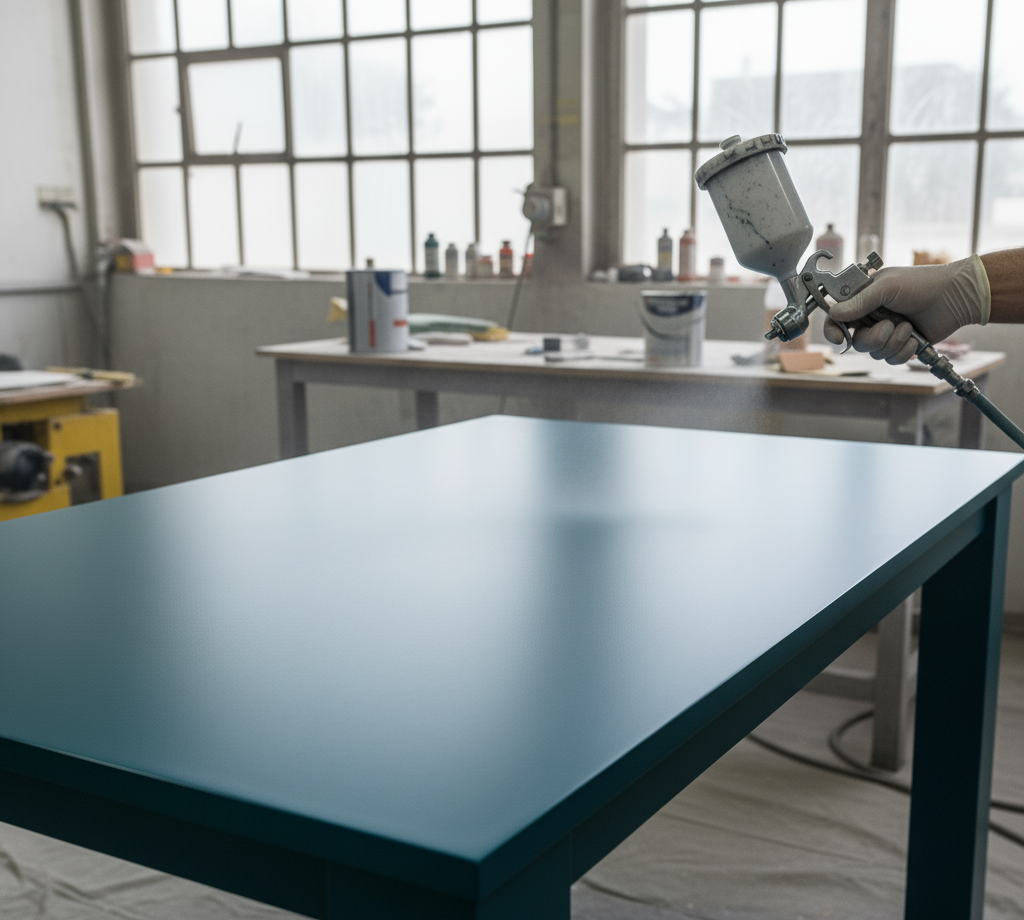 Mesa lacada en color personalizado, acabado uniforme