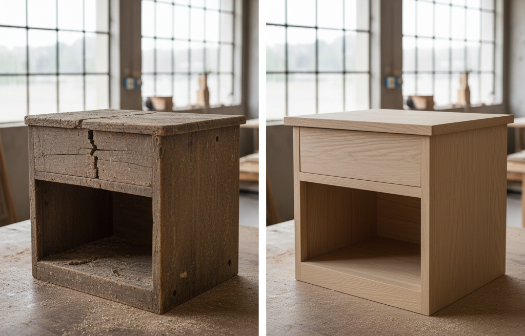 Mesillas: cierre de grietas, encolado y acabado natural