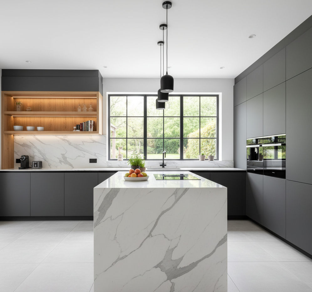 Cocinas a medida modernas con isla e iluminación integrada